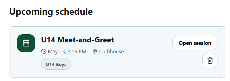 Upcoming schedule card in RoundRoster